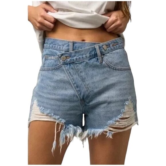 NWT Insane‎ Gene High Rise Crossover Distressed Denim Shorts Cutoff Size Small - Picture 1 of 8